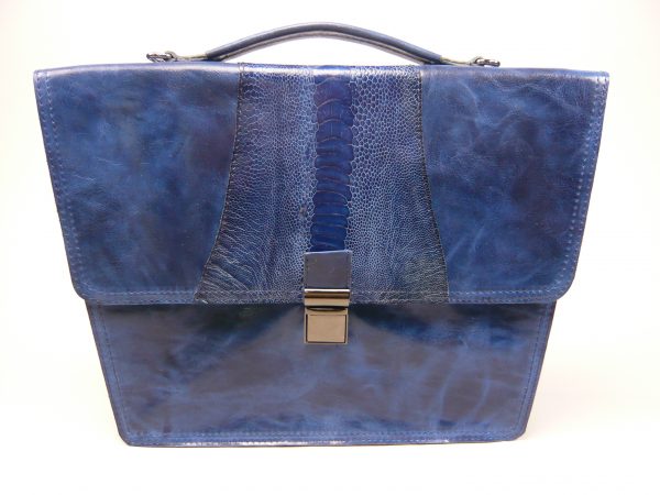 Struisvogelleer laptoptas blauw